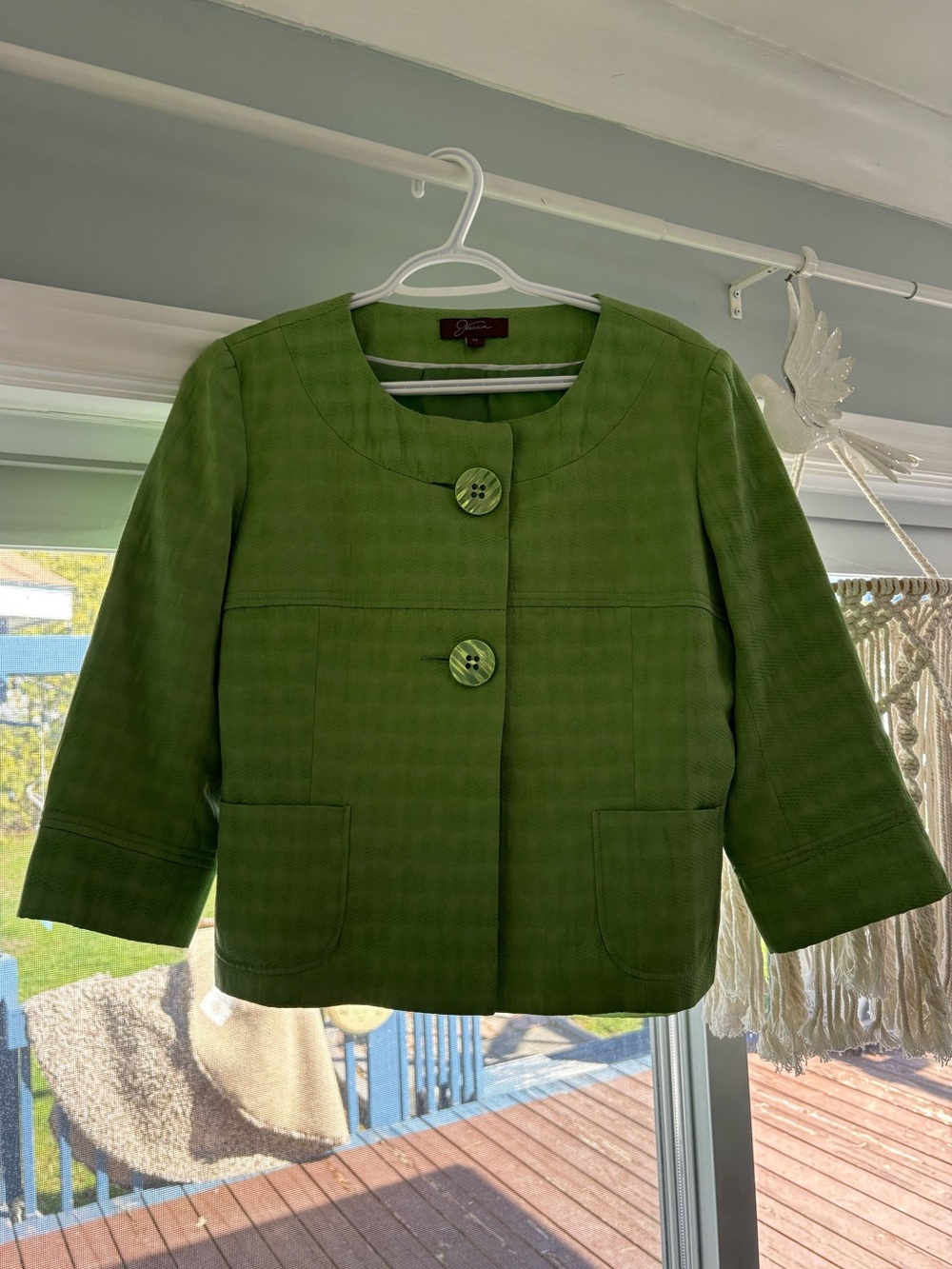 Jessica Green Textured Crop Jacket 3/4 Sleeve - Picture 2 of 9